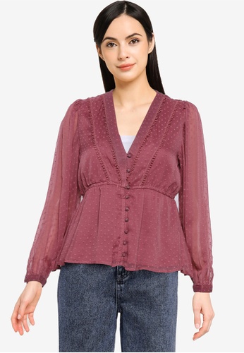 ONLY purple Bettina Long Sleeves V-Neck Blouse D365FAADD04185GS_1