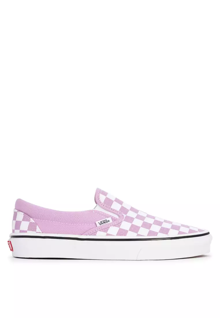 Light purple checkerboard slip top on vans