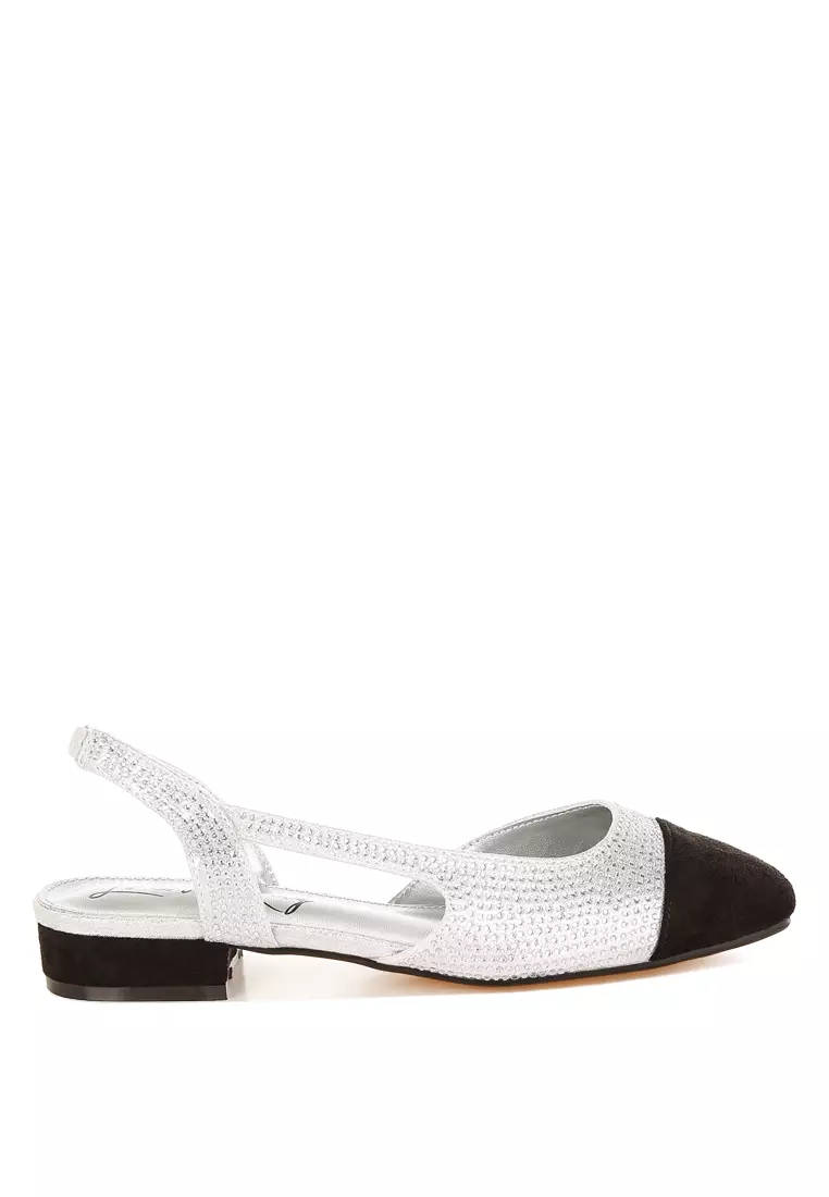London Rag Rhinestone-Studded Glitter Flats in Silver