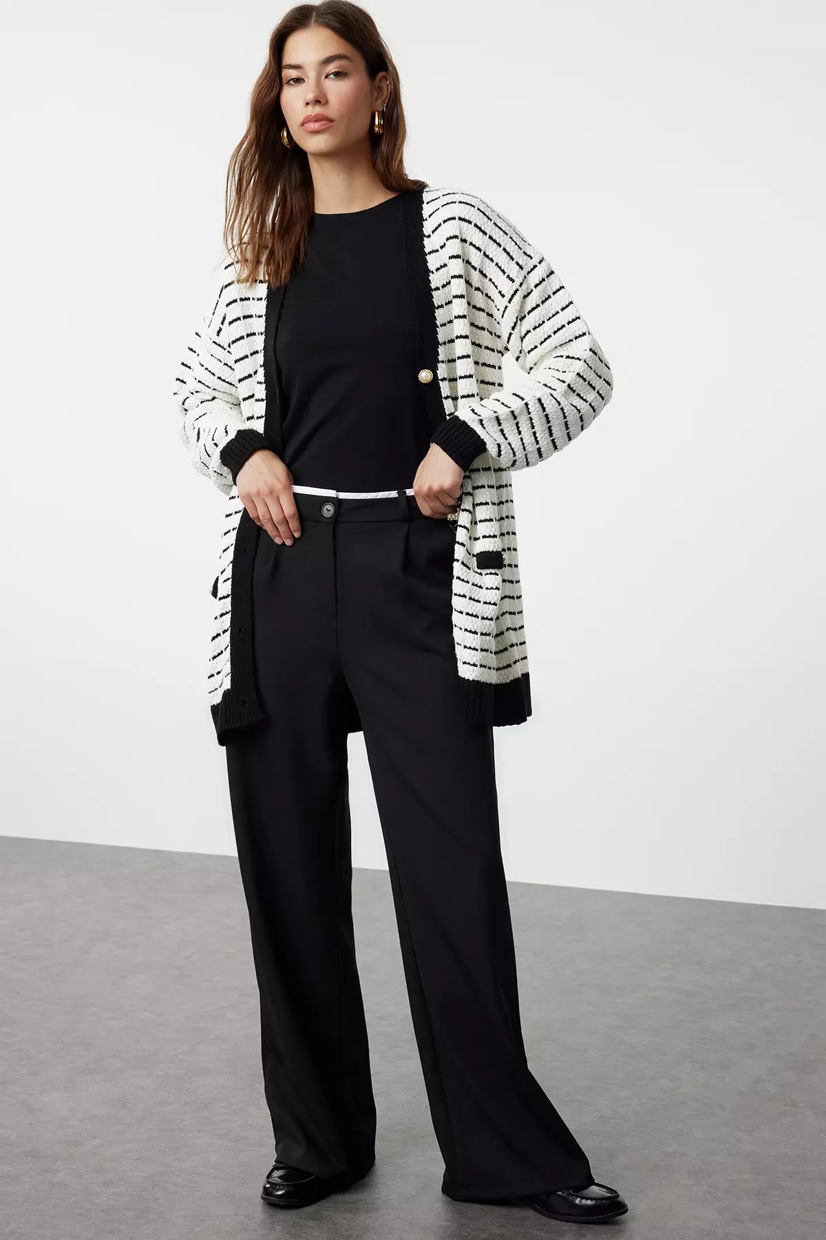 Tweed Knitwear Cardigan - Jacket Look, Black Tctaw25Th00016