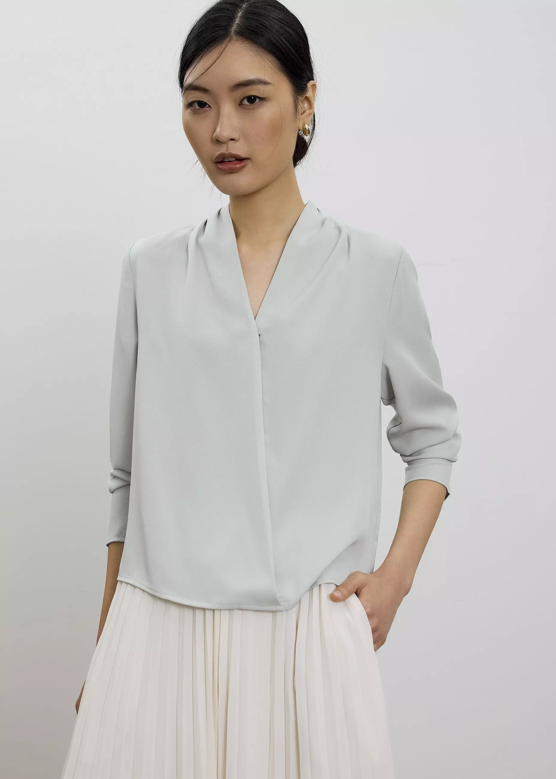 Atasan Wanita - RuchedReady® Ada V-neck Satin Wrap Blouse