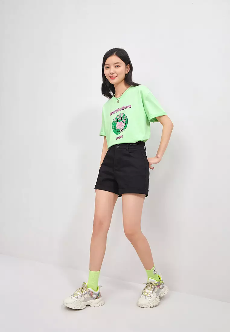 Folded Cuff Denim Shorts