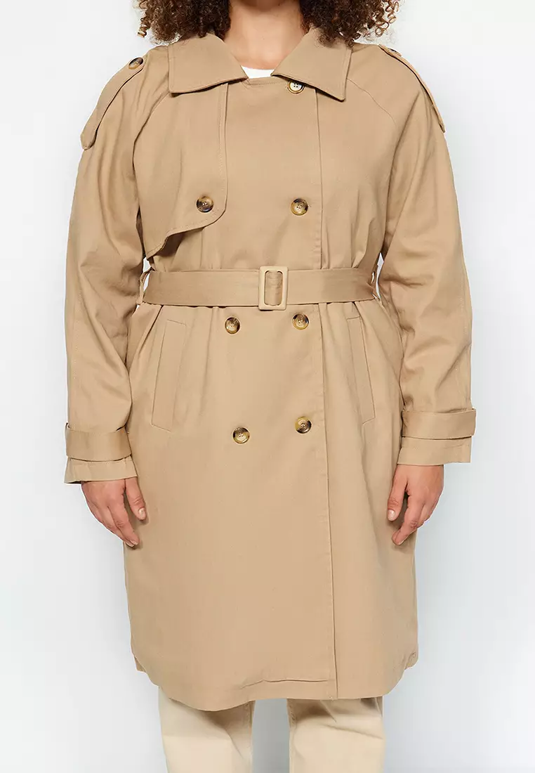 Buy Trendyol Plus Size Waist Tie Trench Coat 2025 Online ZALORA