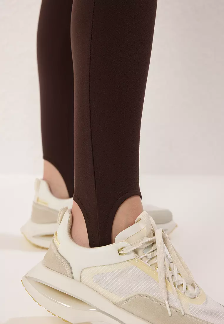Brown Brushed Soft Fabric Füzo Full Length Yoga Knitted Sports Leggings THMAW25TY00009