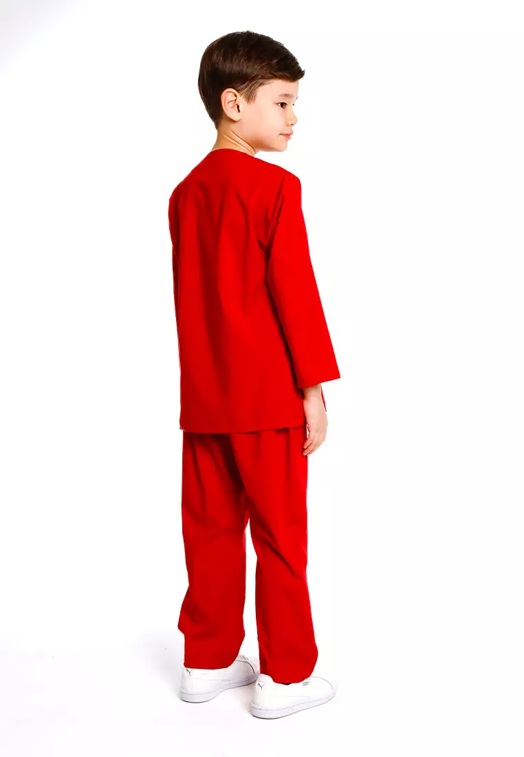Byford Baju Melayu Raya Baju Johor Teluk Belanga Slim Fit Sedondon Anak Budak - 3925501A-74Red