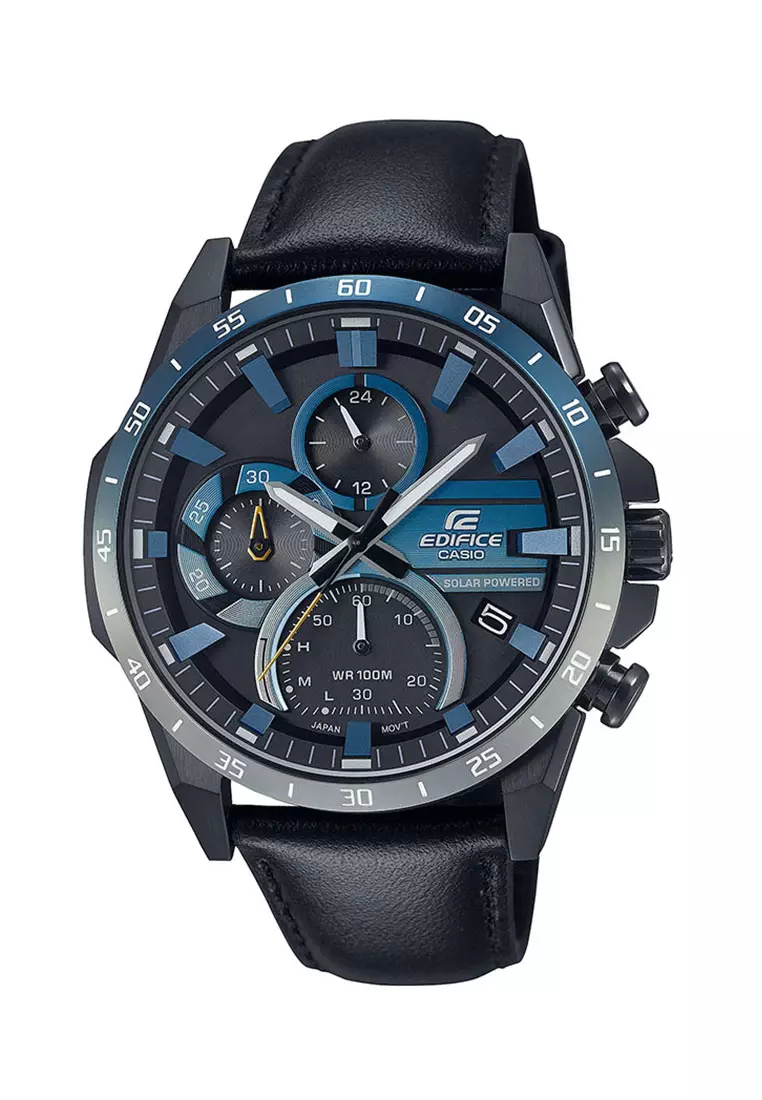 Casio EDIFICE Jam Tangan Pria - Black Blue - Leather Strap - EQS-940NL-1AVUDF