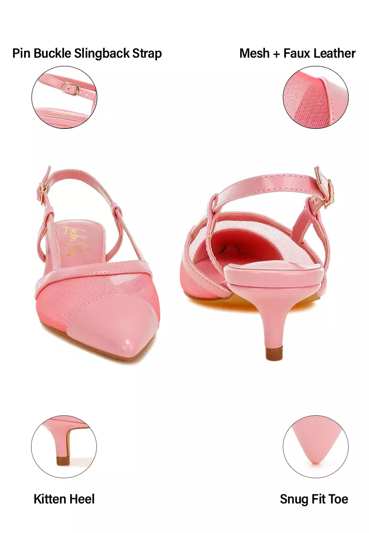 Sandal Slingback Jaring dalam Warna Pink