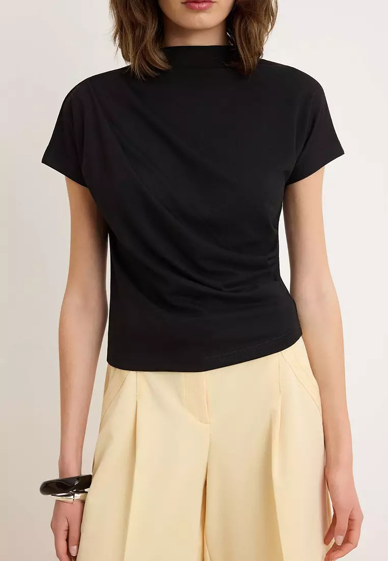 Gathered Mock Neck Blouse