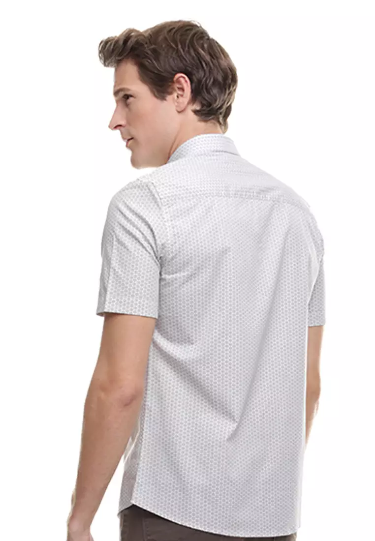 Johnwin - Kemeja Formal - Kemeja Pria - Lengan Pendek - Motif Jaring - Putih - FSH.650.K380.632.C S/S