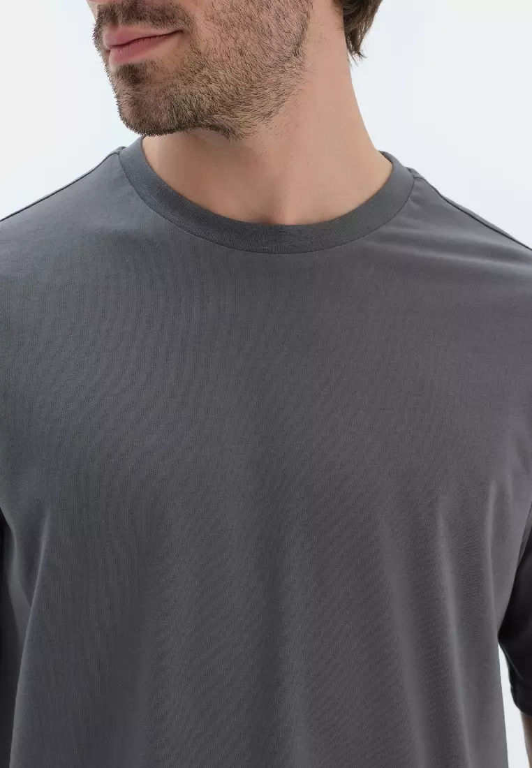 Dark Grey T-Shirt, Crew Neck, Regular, Short Sleeve Sleepwear for Men
