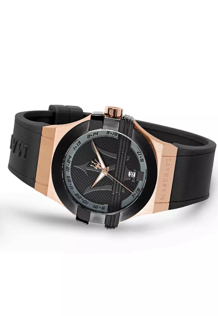 【2 Years Warranty】 Maserati Potenza 40mm Black Silicone Men's Quartz Watch R8851108002 With Luminous Hands