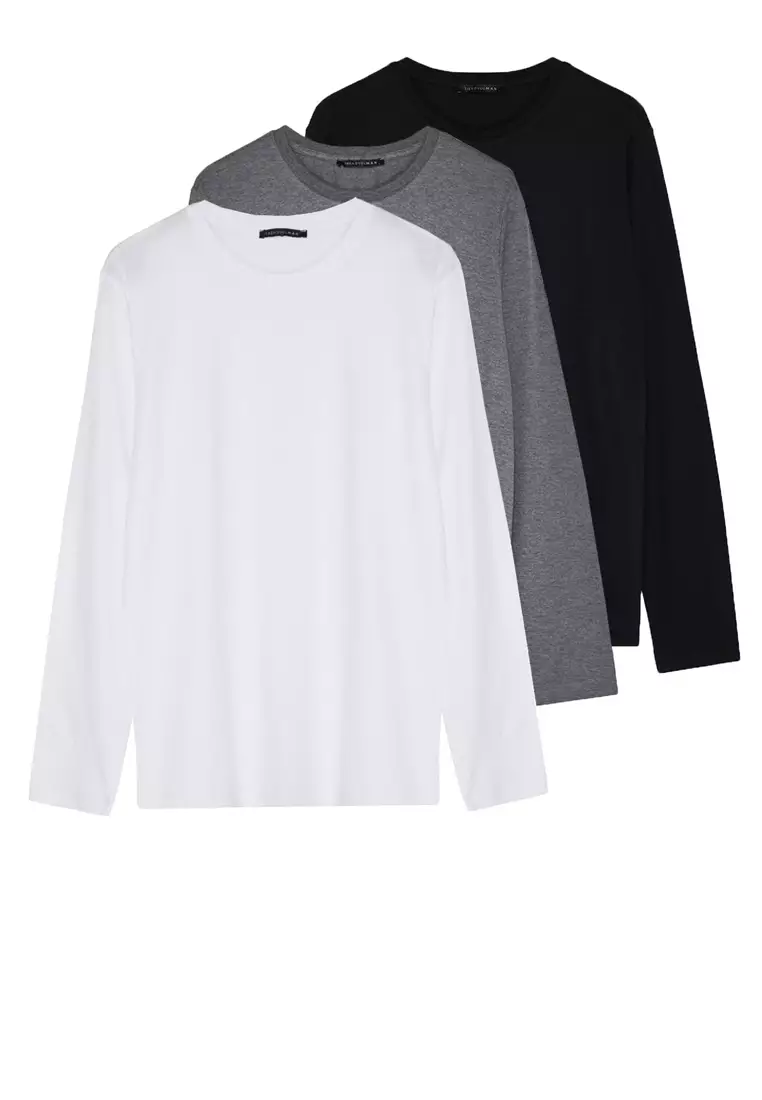 Anthracite Melange-White-Black Regular/Normal Cut 3-Pack 100% Cotton T-Shirt