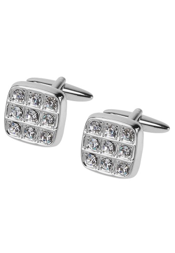 Buy Cuff It Silver Soft Square Swarovski Crystal Cufflinks Online
