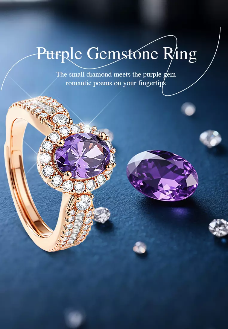 Cincin Wanita Berlian Batu Permata Ungu Korea Fashion Cewek Tunangan Rings Anti Pudar