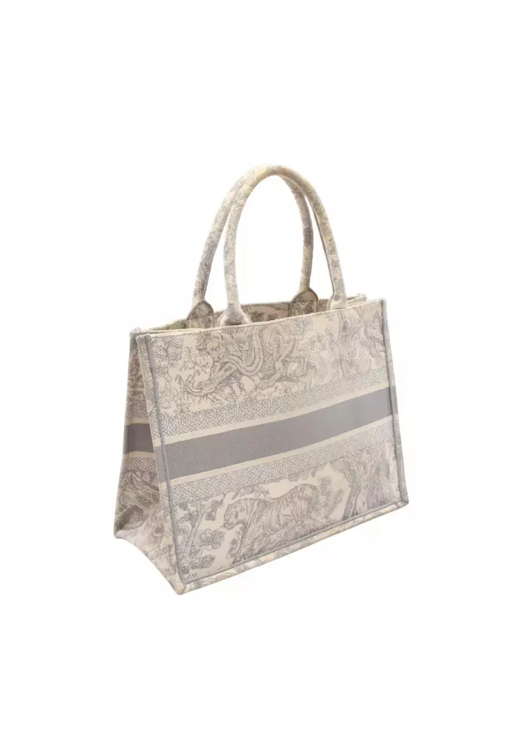 Pre-Loved Christian Dior BOOK TOTE book tote medium bag Toile De Jouy Handbag tote bag canvas ivory Light gray