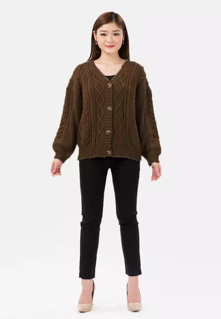 Cable Knit Cardigan in Brown