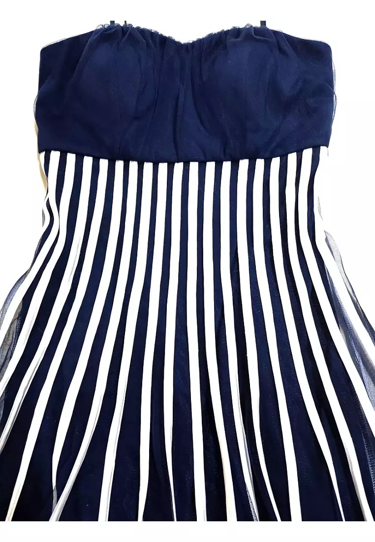 現代對比條帶晚裝短裙