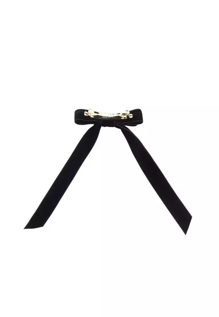 Pre-Loved MIU MIU logo ribbon barretta GP Velor black gold