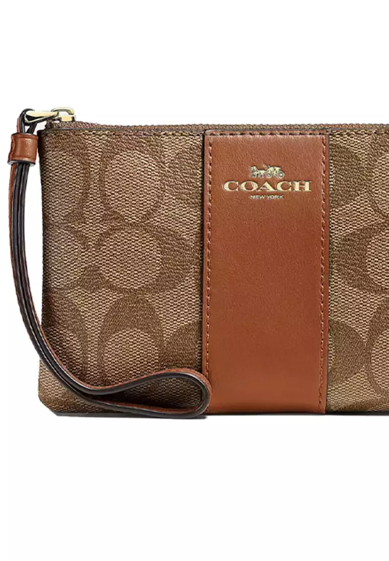 Coach COACH Corner Zip Wristlet In Signature Canvas Khaki/Saddle CS602 ...