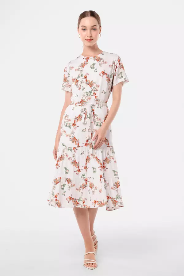 MINIMAL - Tangled - Dress Rayon Motif Bunga - White