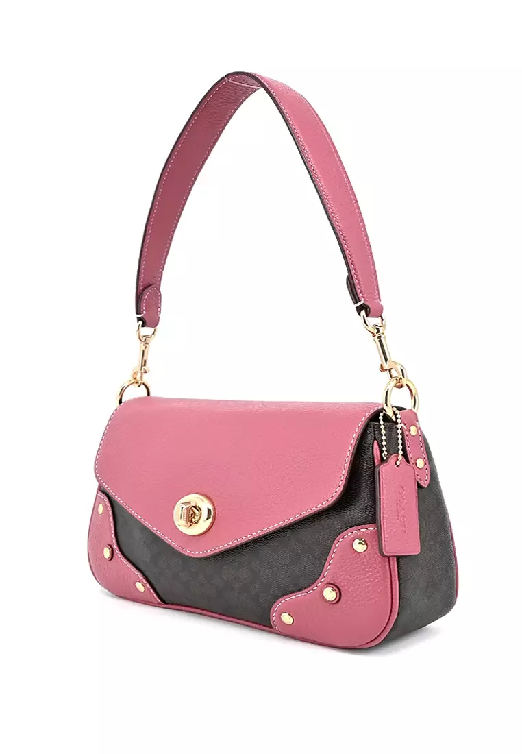 Buy Coach Coach Millie Shoulder Bag In Colorblock Signature Canvas - Brown/ Pink Online