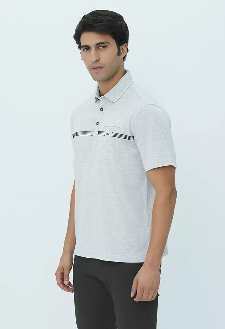 LGS - Kaos Polo Casual - Motif Garis- Bertekstur - Abu - CWS.225.C3465.01.C