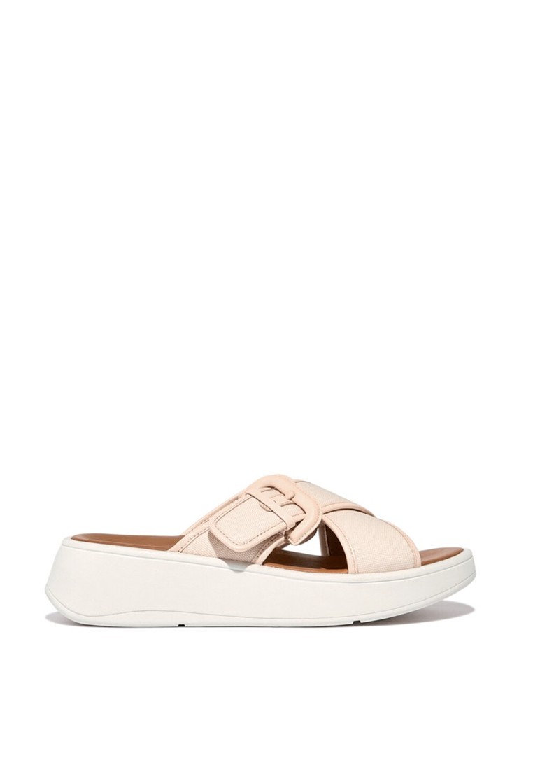 FitFlop F-MODE Women's Buckle Canvas Flatform Cross Slides - Rose Foam (FY8-A41)