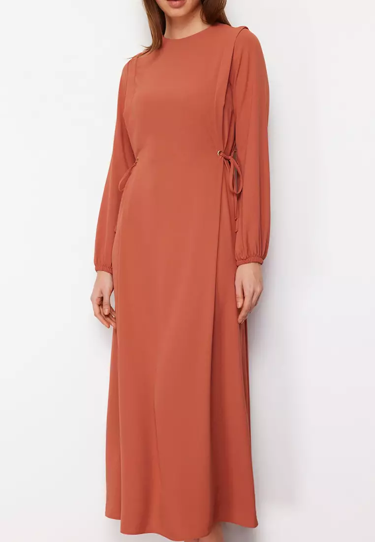 Tile Waist Tie Tie Detailed Elastic At The End Of The Sleeve Aerobin Woven Dress TCTSS22EB00104