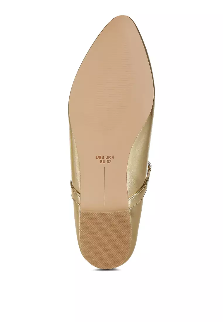 Sepatu Balerina Mary Jane Metalik dalam Warna Emas