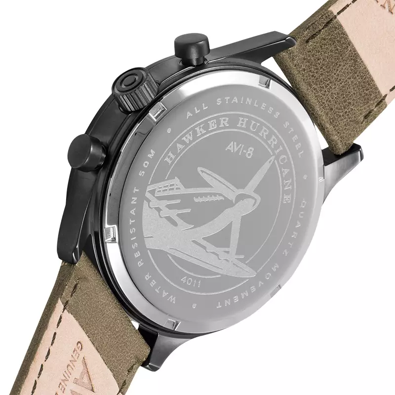 Jam Tangan Pria AVI-8 Hawker Hurricane AV-4011-0C Classic Chronograph Cream Beige Dial Leather Strap