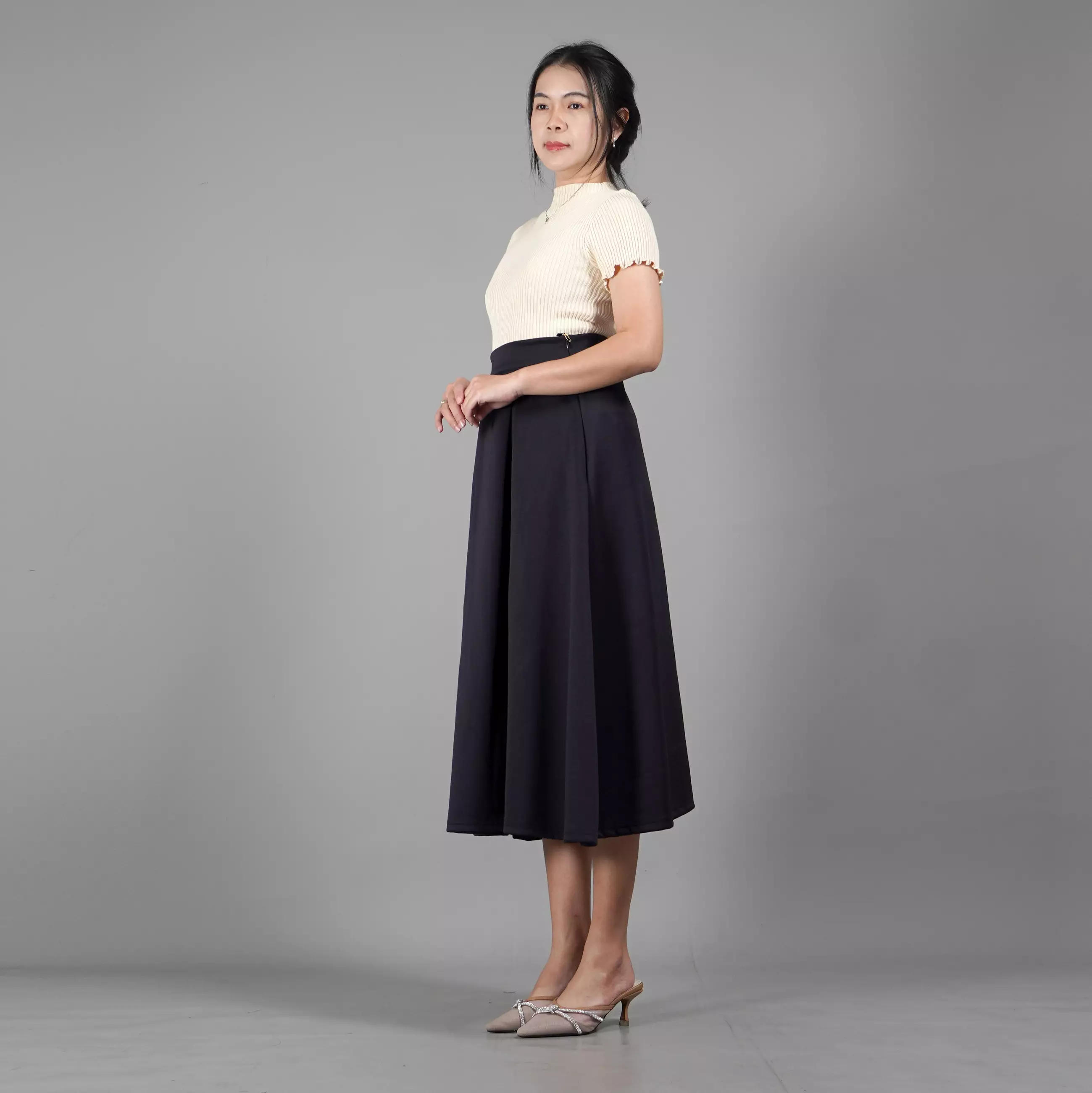  REBECA Rok Hitam Panjang Polos Rok A Line Korean Style Skirt - HITAM