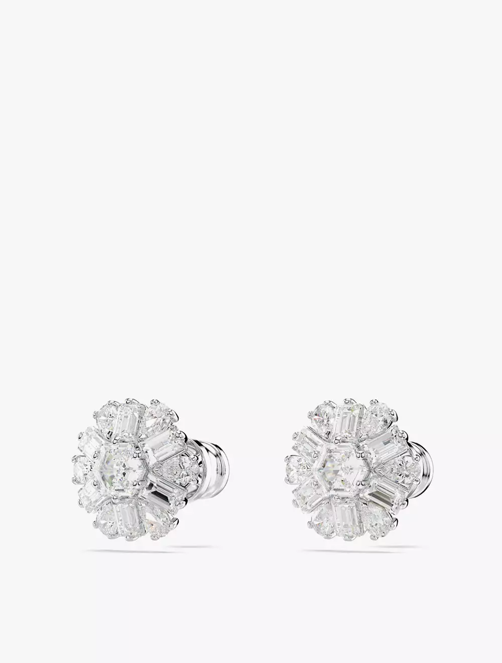 Idyllia Stud Earrings, Mixed Cuts, Snowflake, White, Rhodium Plated - White