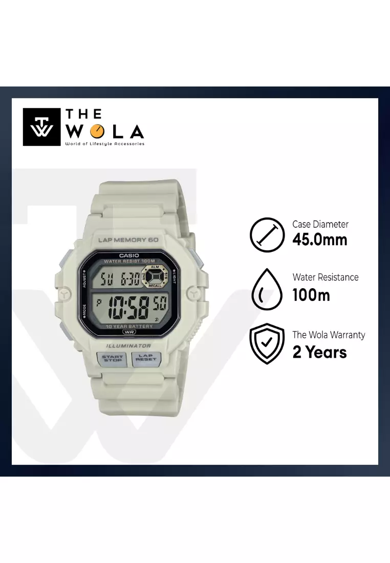 WS-1400H-8A Men Digital Watch Beige Resin Strap