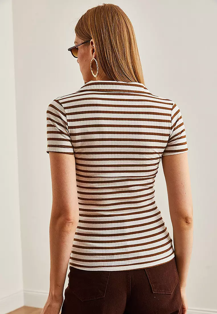 Women's Polo Neck Buttoned Lycra Blouse BLZ-19002558