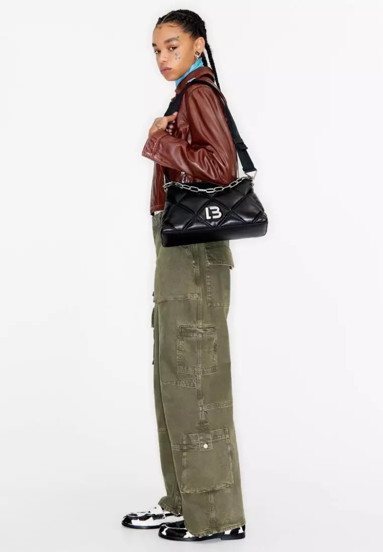 Bimba Y Lola M Black Leather Trapezium Bag