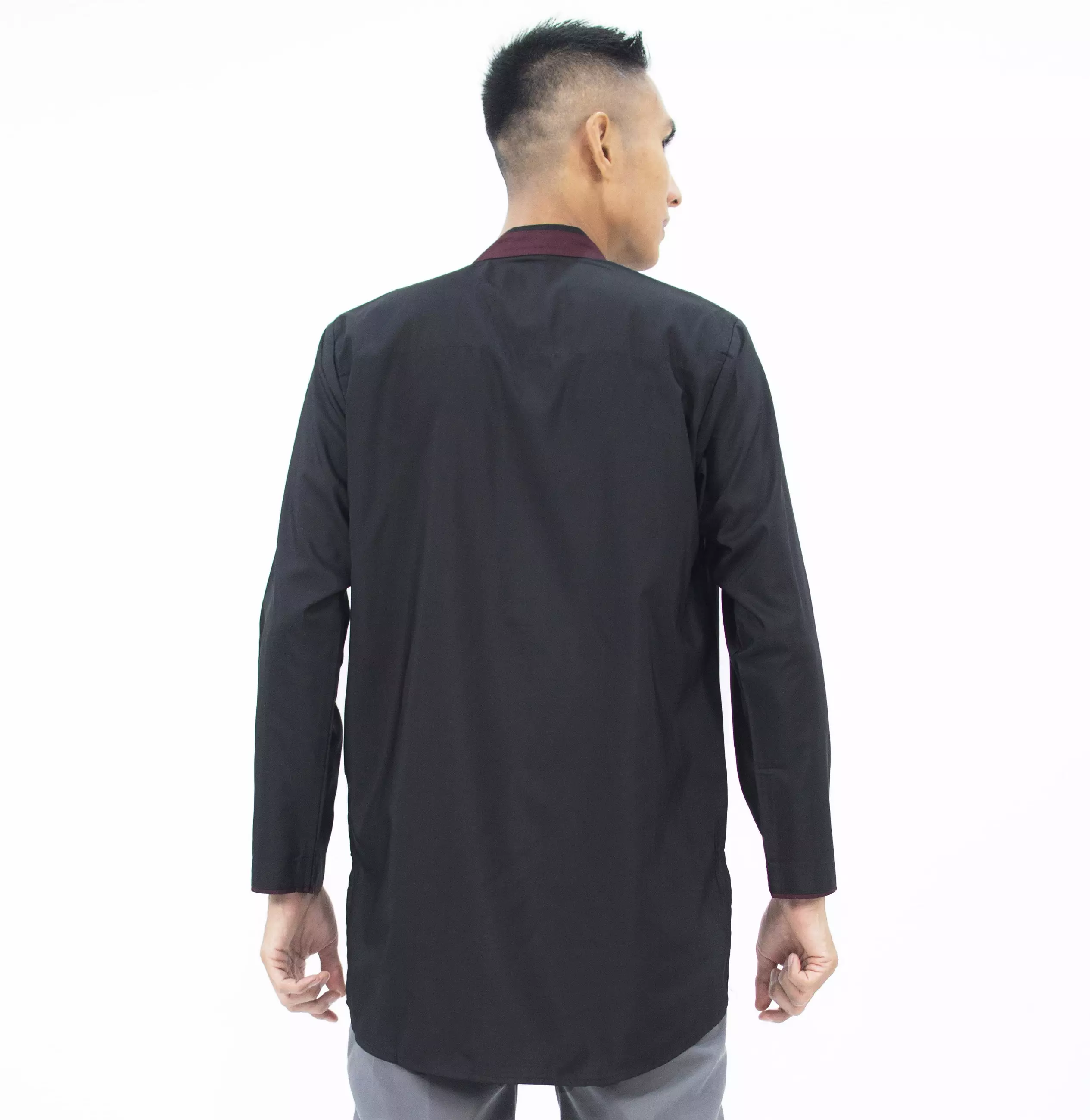 DHABI Baju Lebaran Baju Koko Lengan Panjang Kemeja Koko Kemeja Kurta Pria - HITAM