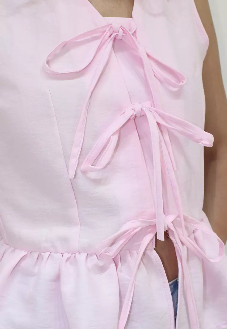 Cotton V-Neck Bow Top