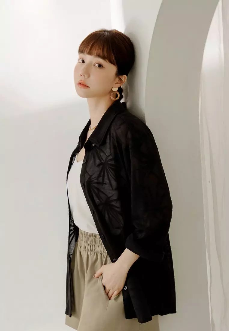Sheer Jacquard Longline Blouse [AB19948]