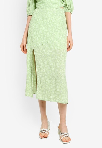 pink green midi skirt