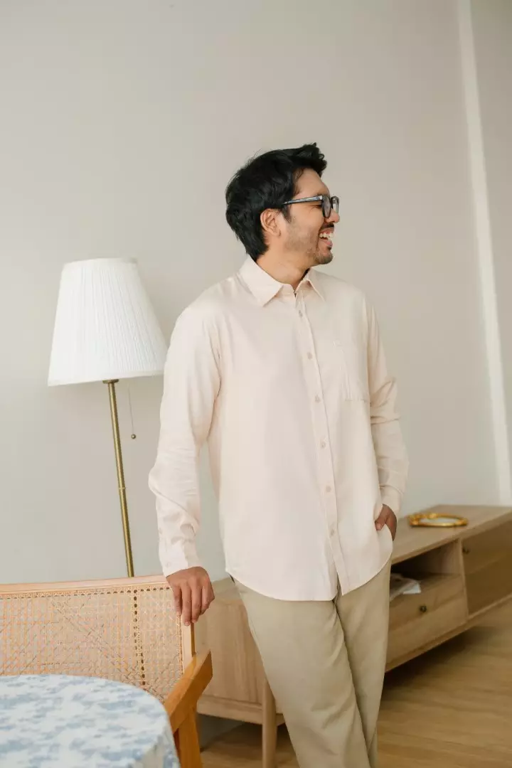 DILAN Menswear Beige - Baju Koko Pria Lengan Panjang - Bahan Premium Cotton Blend