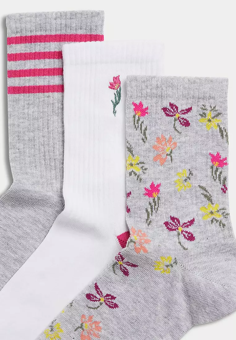 Jual Marks Spencer Pk Cotton Blend Floral Ankle High Socks Original