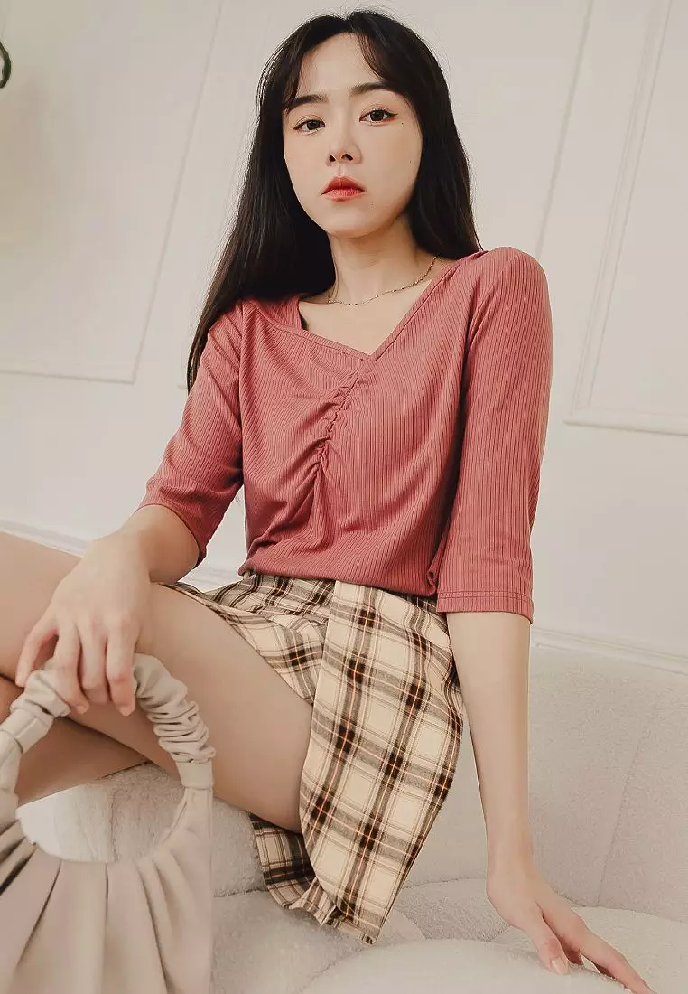 時髦高腰蘇格蘭格紋百褶短裙《CA2655》