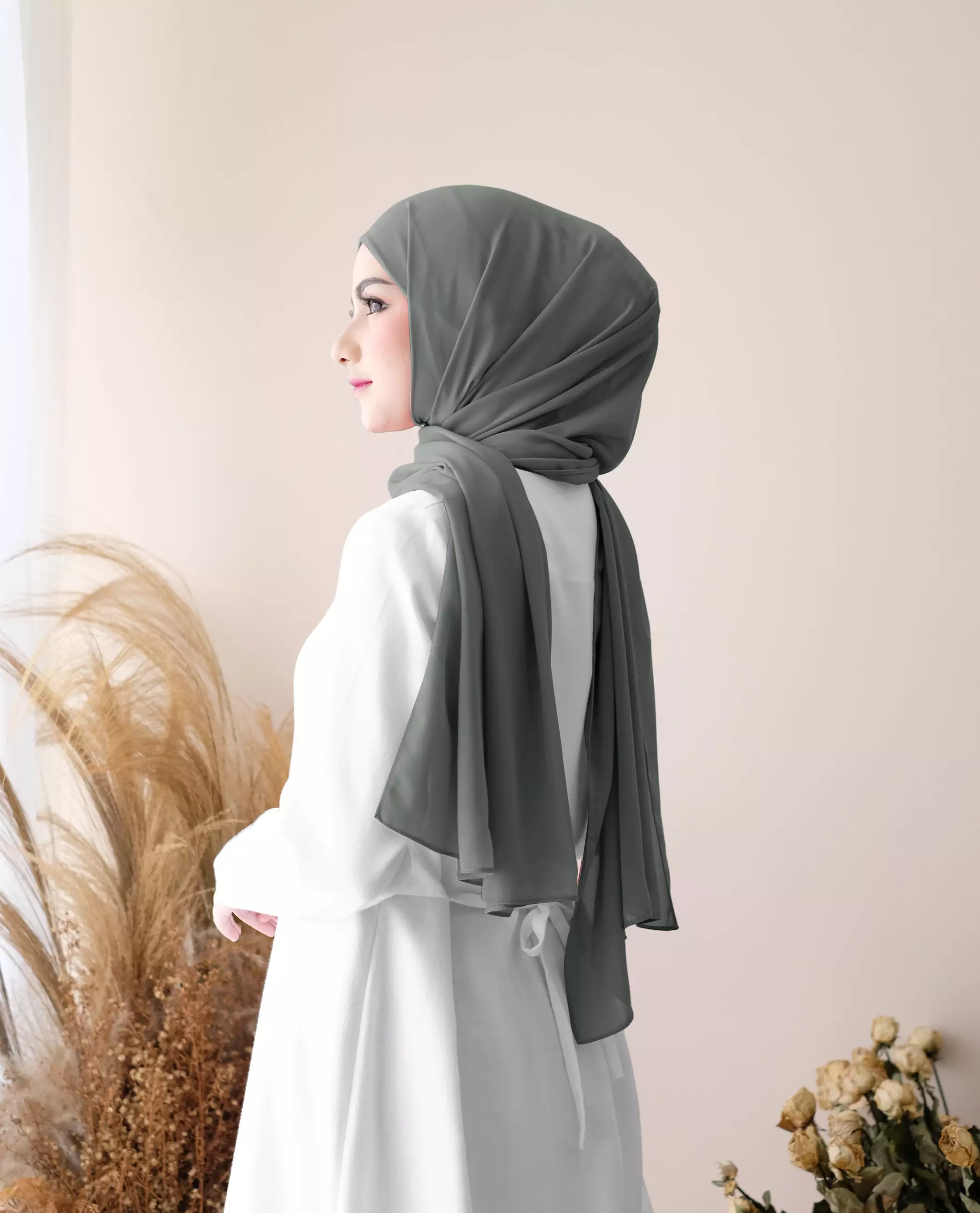 Pashmina Inner Instan 2in1 Ceruty Baby Doll - Gloomy Grey