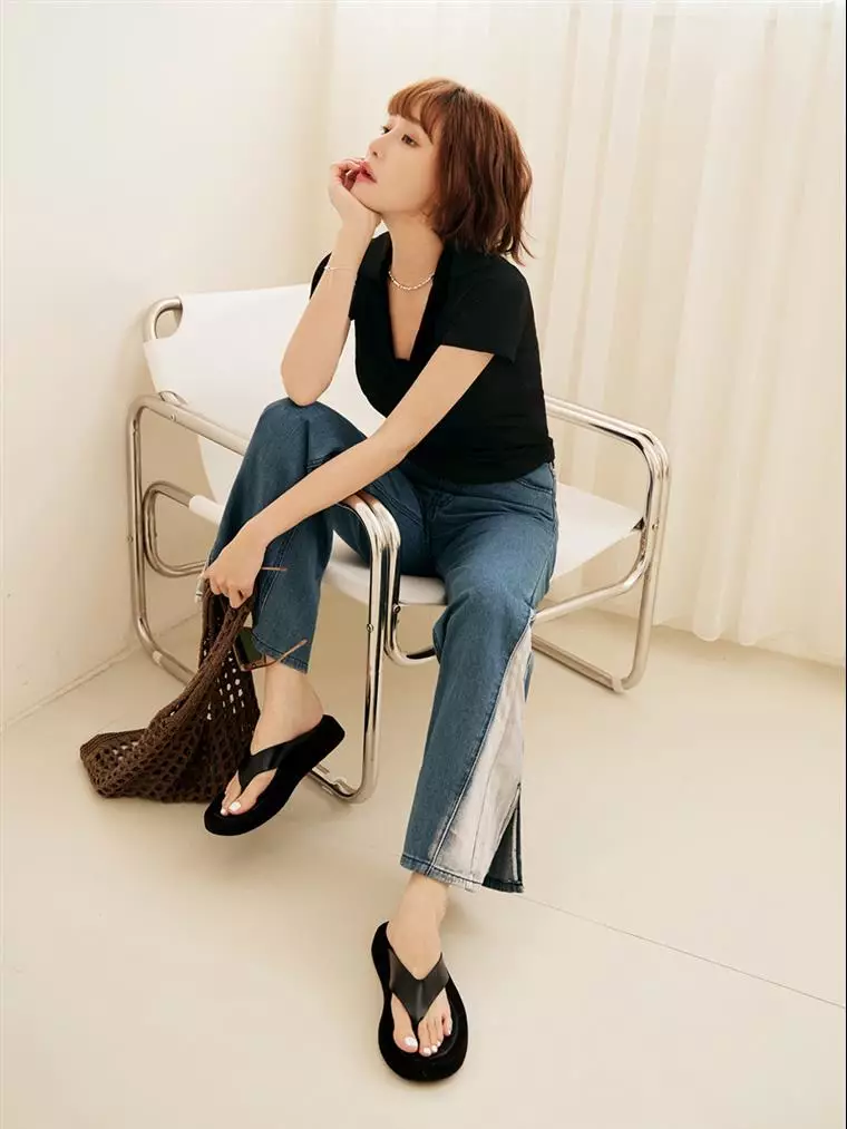Cotton Pants Tube Stitching Contrast Split Denim Wide Leg Pants [BA7211]