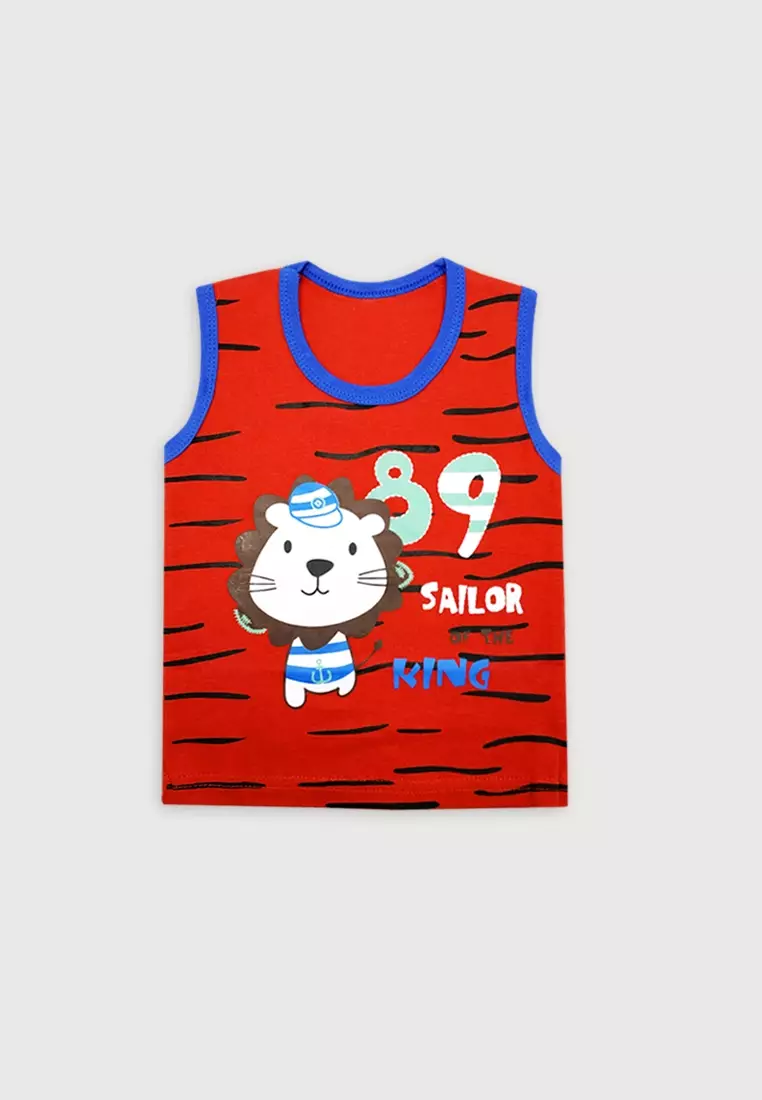 Wakakids Baju Singlet Bayi Anak Laki Laki Setelan Celana Jeans Lion King 3440 Merah