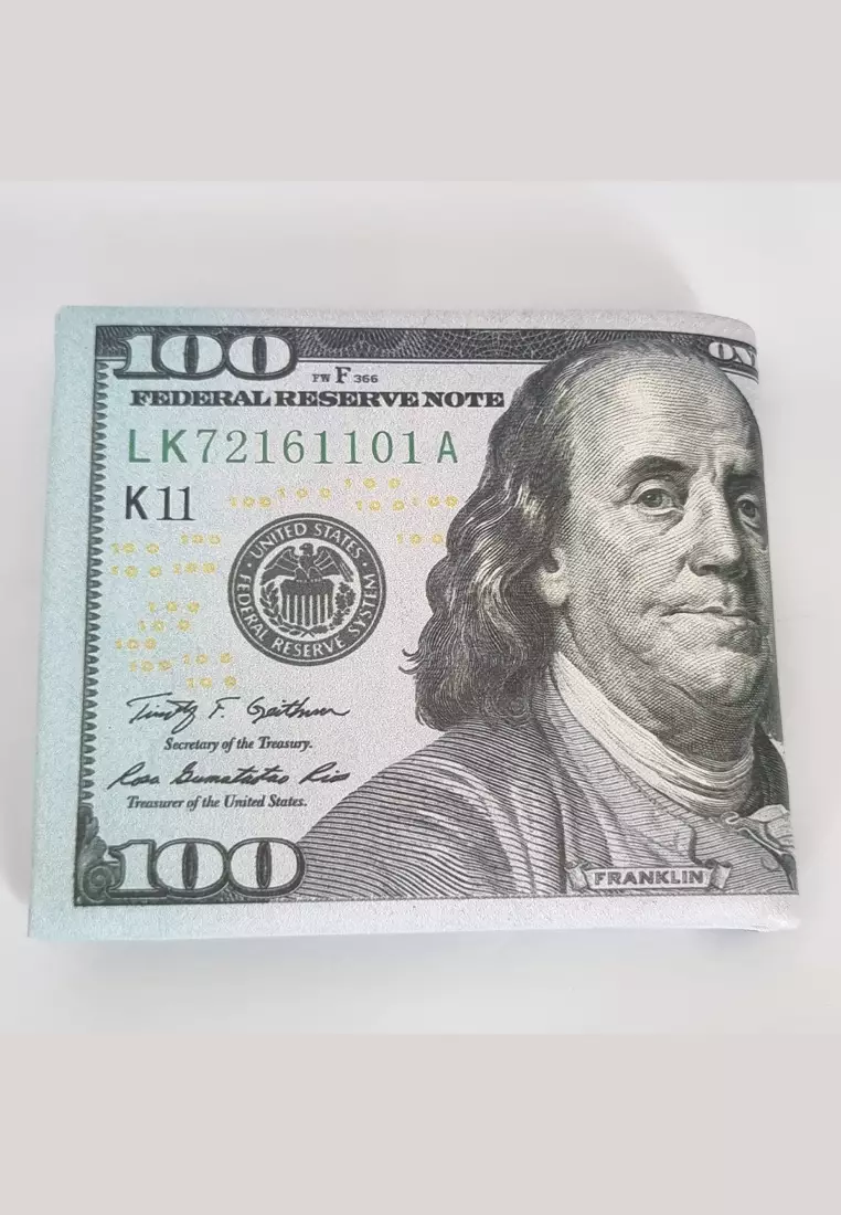 Dompet Kulit Vegan Wallet Currency USD100 Grey
