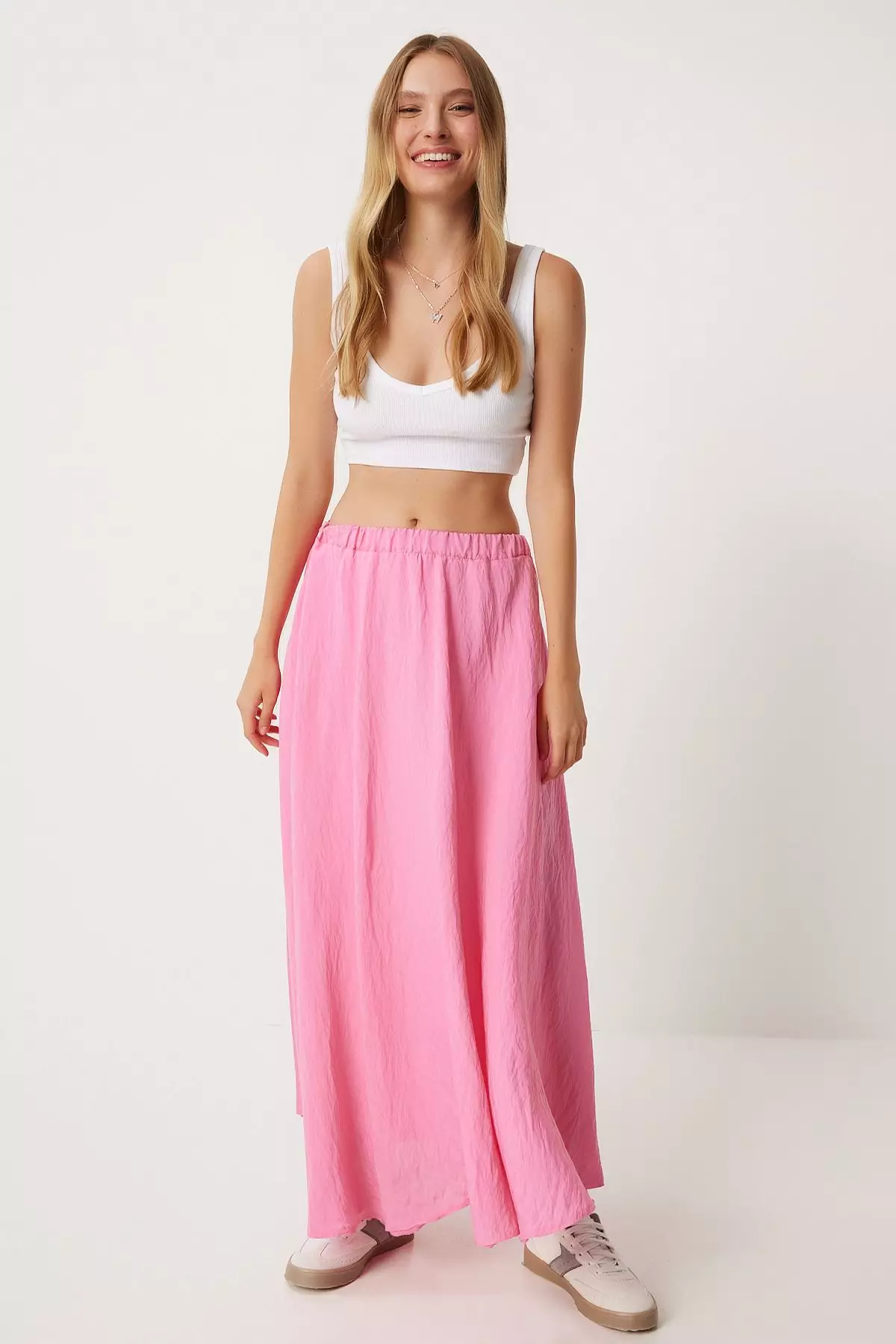 Flounce Linen Blend Long Skirt
