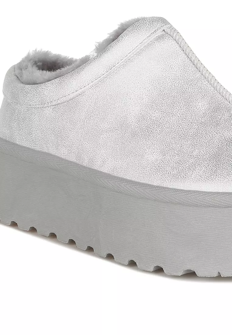 Sepatu Slip-On Klasik Platform Kulit Imitasi Warna Silver