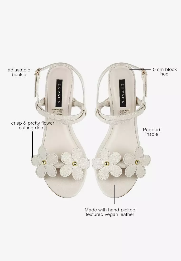 Daisy Block Heels Bunga Metalik Metallic Leather Hak Kotak High Heels Pesta