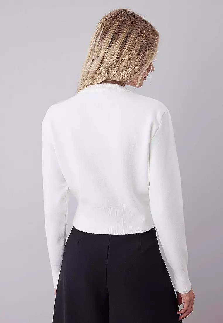 Premium Yarn/Special Yarn Crop Rose Button Jacket-Look Knitwear Cardigan